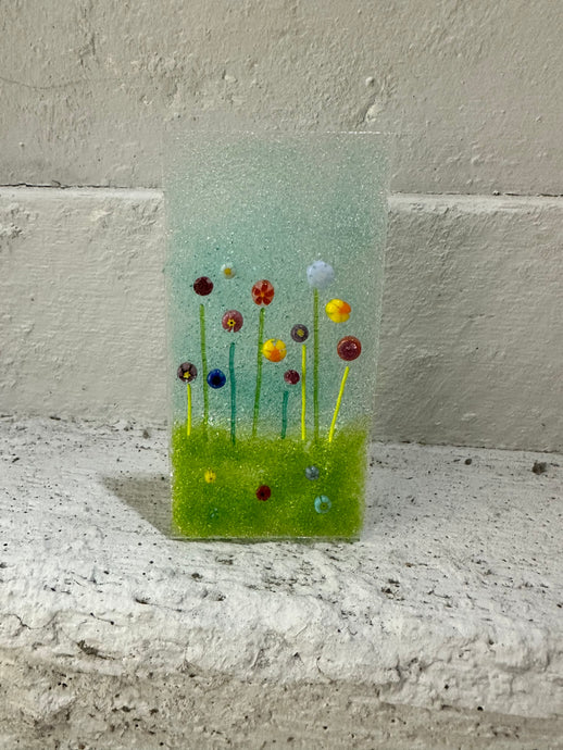 Handmade fused glass meadow flower tealight holder 