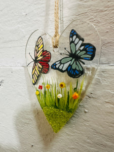 Fused Glass Butterfly Hanging Heart