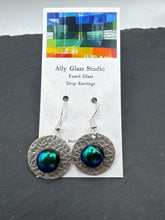 Load image into Gallery viewer, Hammered Silver Rounds Fused Glass Drop Earrings