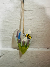 Load image into Gallery viewer, Fused Glass Bumble Bee Hanging Heart
