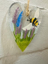 Load image into Gallery viewer, Fused Glass Bumble Bee Hanging Heart