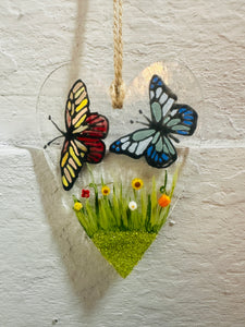 Fused Glass Butterfly Hanging Heart