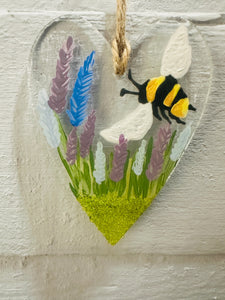 Fused Glass Bumble Bee Hanging Heart