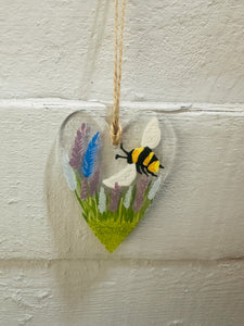 Fused Glass Bumble Bee Hanging Heart
