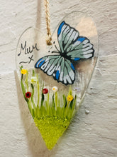 Load image into Gallery viewer, Fused Glass Mum Butterfly Hanging Heart