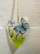 Load image into Gallery viewer, Fused Glass Mum Butterfly Hanging Heart