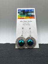 Load image into Gallery viewer, Hammered Silver Rounds Fused Glass Drop Earrings