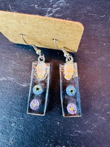 Pink & Blue Flower Drop Fused Glass Earrings