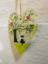 Load image into Gallery viewer, Fused Glass Sheep Dog &amp; flock Hanging Heart