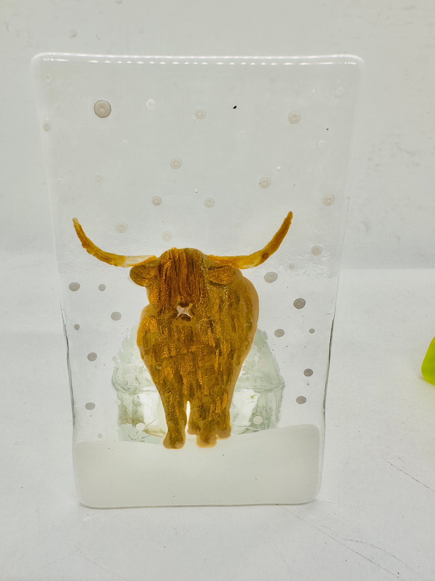handmade fused glass highland cow tealight holder 