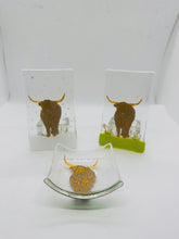 Load image into Gallery viewer, Fused Glass Highland Cow deep dish / TeaLight candle holder