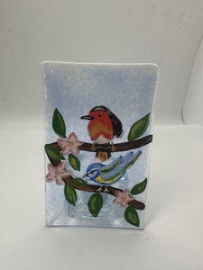 Handmade fused glass garden bird tealight holder 