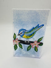 Load image into Gallery viewer, Handmade Fused glass Blue Tit Tealight holder