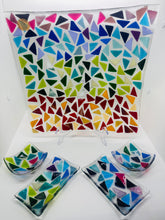 Load image into Gallery viewer, Fused Glass Rainbow mosaic soap dish / trinket tray