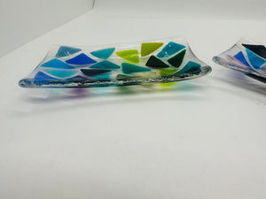 handmade fused glass mosaic rainbow soap dish / trinket tray 
