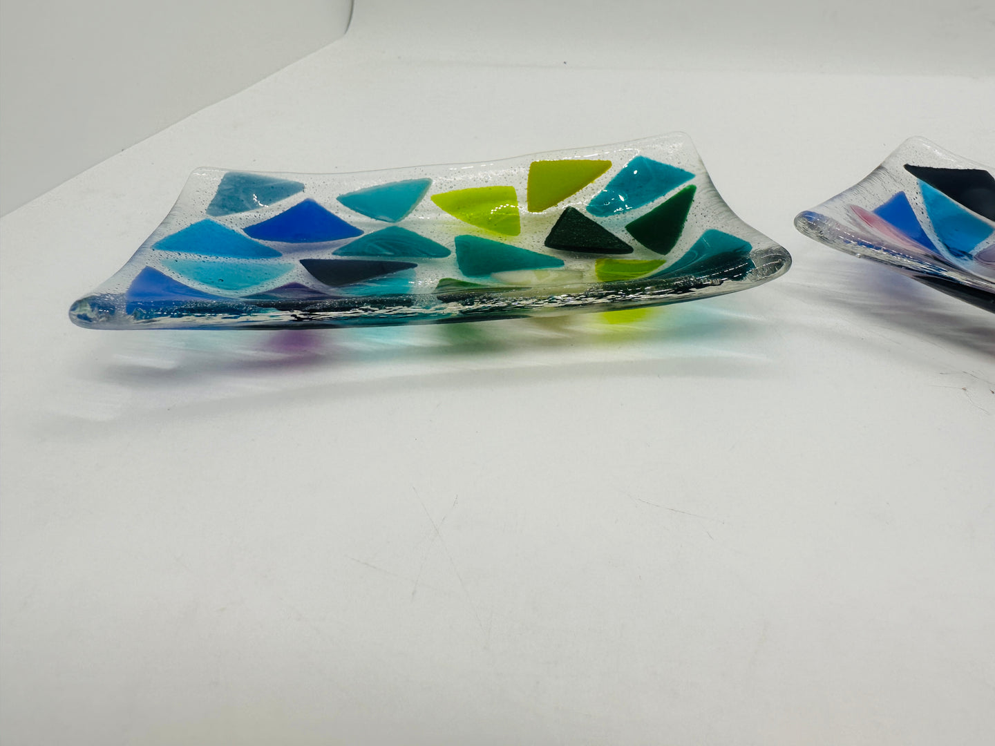 handmade fused glass mosaic rainbow soap dish / trinket tray 