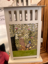 Load image into Gallery viewer, Fused Glass lantern with four-season panels and pheasant detail 