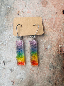 Small rainbow Drop Fused Glass Earrings