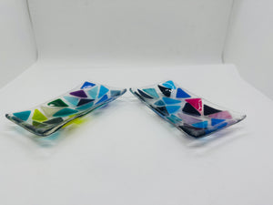 Fused Glass Rainbow mosaic soap dish / trinket tray