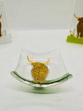 Load image into Gallery viewer, Fused Glass Highland Cow deep dish / TeaLight candle holder