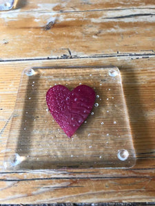 Set of Four Handmade Fused Glass & Copper Hearts Coasters