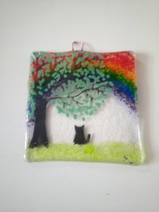 handmade fused glass rainbow personailised cat wall hanger 