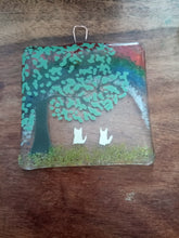 Load image into Gallery viewer, handmade fused glass rainbow personailised cat wall hanger 