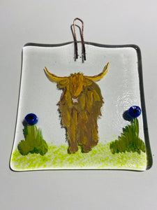 Handmade Fused glass highland cow 