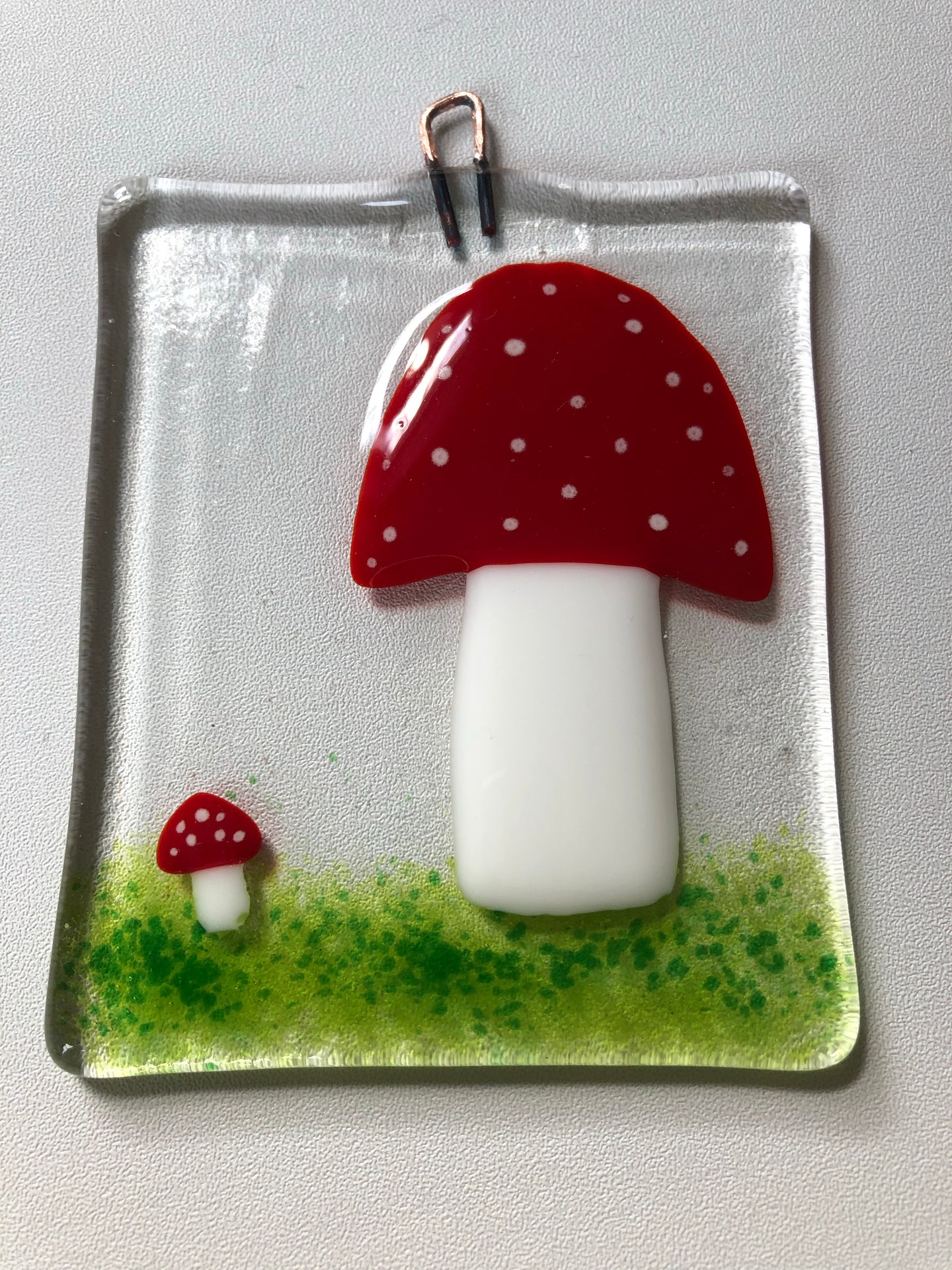 Twin Mushroom Fused Glass Hanging