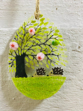 Load image into Gallery viewer, Handmade Fused Glass Easter Egg with hedgehog detail 