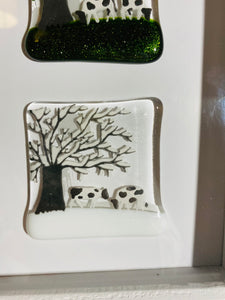 Handmade fused glass four seasons box frame with cow detail 