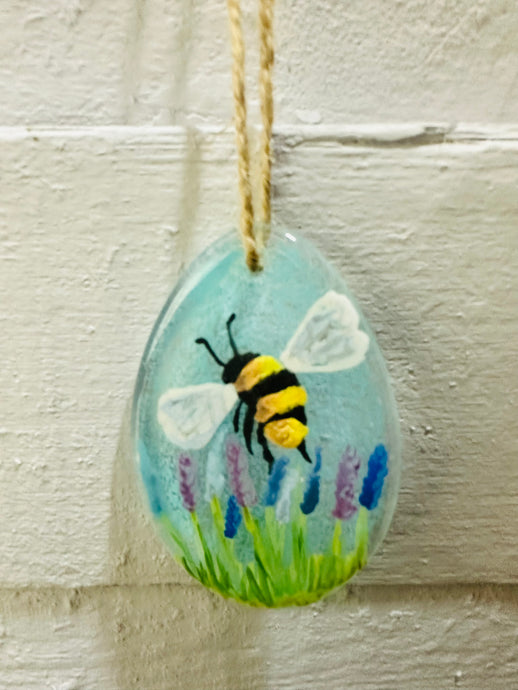 Fused Glass Bumble Bee Easter Egg Hanger