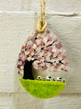 Load image into Gallery viewer, Handmade fused glass Easter Egg with blossom tree and sheep detail 