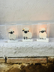 handmade fused glass valais black nosed sheep tealight holder