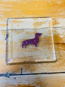 Handmade fused glass coaster with copper Dachshund inlay  