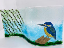 Load image into Gallery viewer, Fused Glass Kingfisher river bank self standing glass