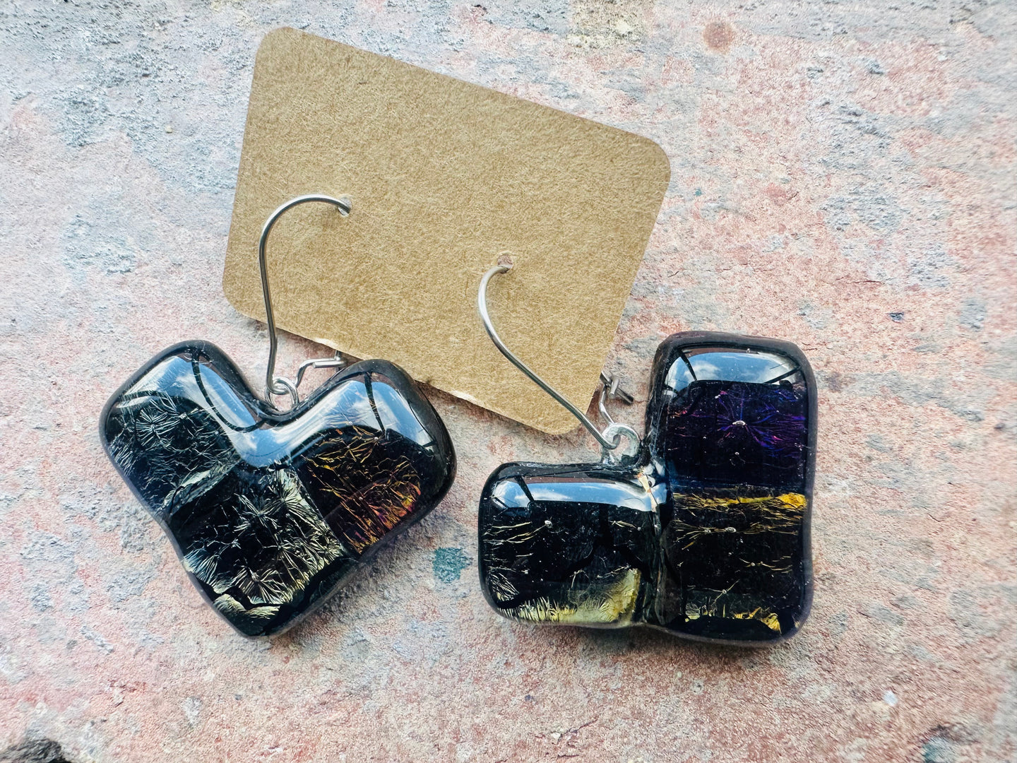 Sparkling Dicro Heart Drop Fused Glass Earrings