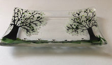 Load image into Gallery viewer, Fused glass trinket tray /  soap dish with countryside and sheep detail