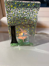 Load image into Gallery viewer, Handmade fused glass tealight holder with ballerina detail 