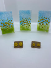 Load image into Gallery viewer, Fused Glass Large Ukrainian Sunflower Earrings