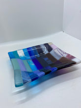 Load image into Gallery viewer, Fused Glass Large Striped blues &amp; Purples Dish