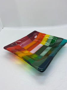 Fused glass patchwork dish 