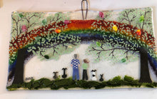Load image into Gallery viewer, Handmade fused glass personailised family&#39;s rainbow hanger 