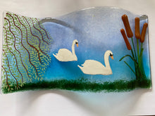 Load image into Gallery viewer, Two Swans river bank / mere self standing glass