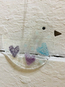Fused glass heart bird 