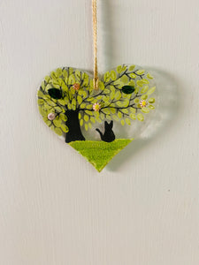 Fused Glass Cat Heart