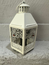 Load image into Gallery viewer, Handmade Fused Glass Winter Sheep Lantern with 3d detail and robin 