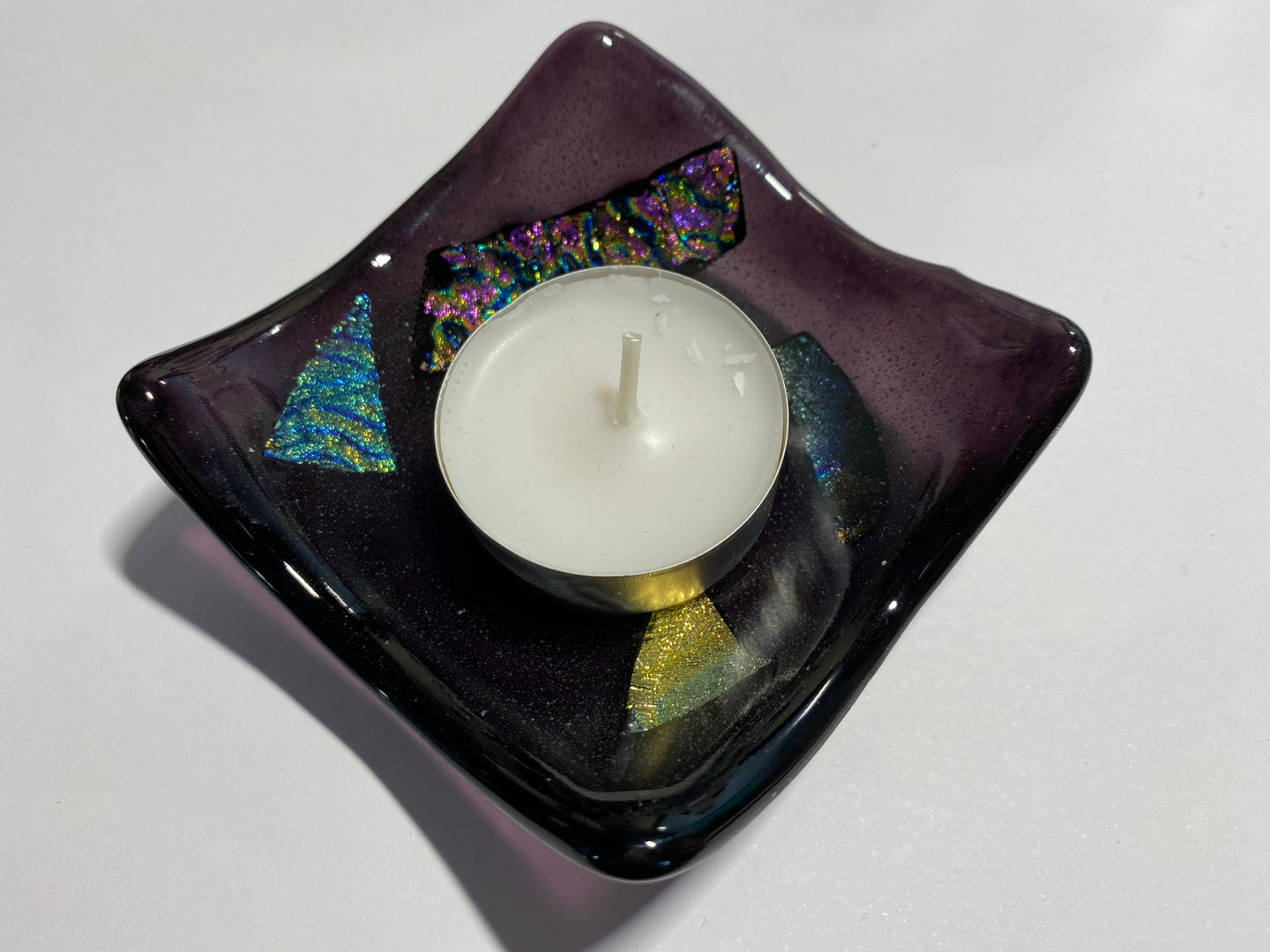 Deep dish dichroic purple TeaLight candle holder