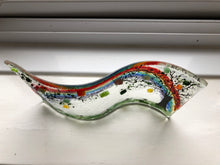 Load image into Gallery viewer, Handmade fused glass self standing glass with rainbow sheep detail 