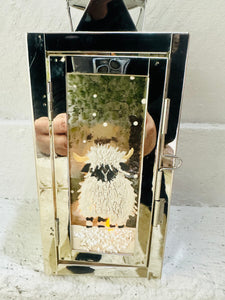 Handmade fused glass black nosed sheep lantern 